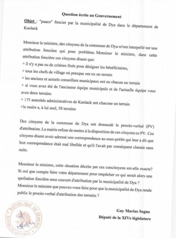 Scandale à Dya/ Attribution foncière contestée: Guy Marius Sagna interpelle le Gouvernement