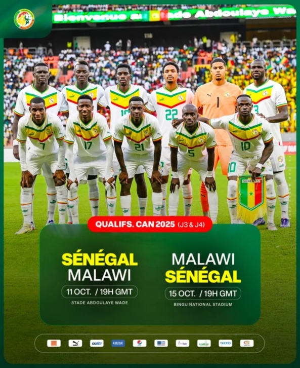 QUALIFICATION CAN 2025 : SENEGAL-MALAWI CE SOIR A 19H GMT AU STADE ABDOULAYE WADE Baptême de feu pour le duo Thiaw-Pellerin QUALIFICATION CAN 2025 : SENEGAL-MALAWI CE SOIR A 19H GMT AU STADE ABDOULAYE WADE Baptême de feu pour le duo Thiaw-Pellerin