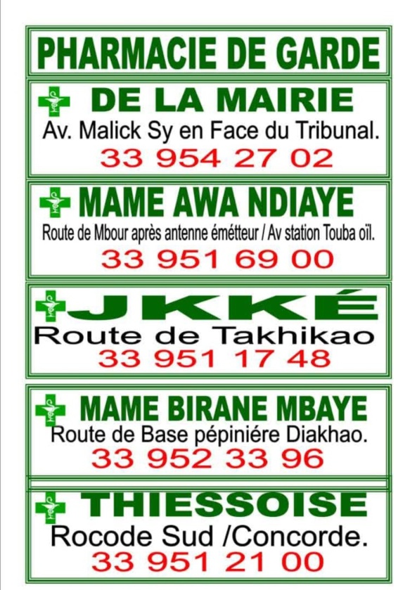 Pharmacie de garde à Thiès du 12 au 19 octobre 2024