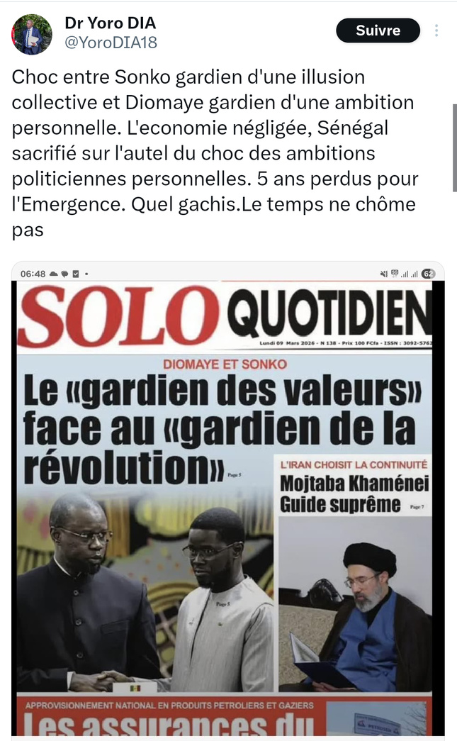 Crise au sommet de l'État : Le diagnostic sévère de Yoro Dia