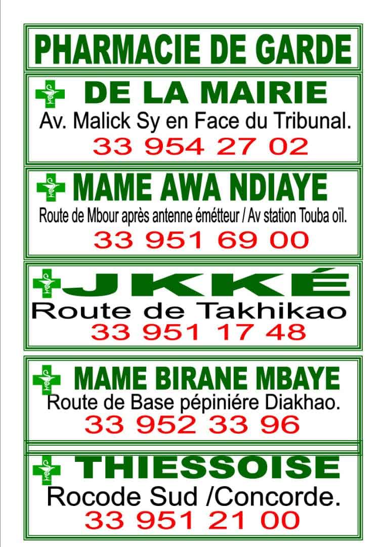 Pharmacie de garde à Thiès du 12 au 19 octobre 2024