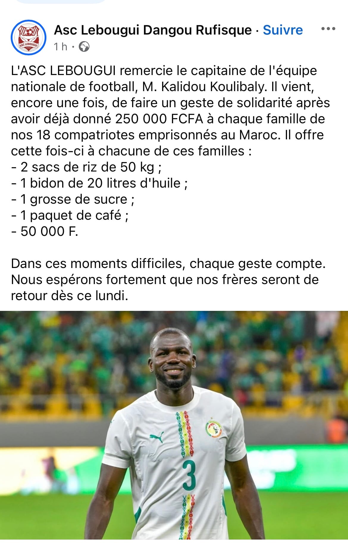 Ramadan : Le soutien de taille de Kalidou Koulibaly aux familles des 18 supporters emprisonnés au Maroc