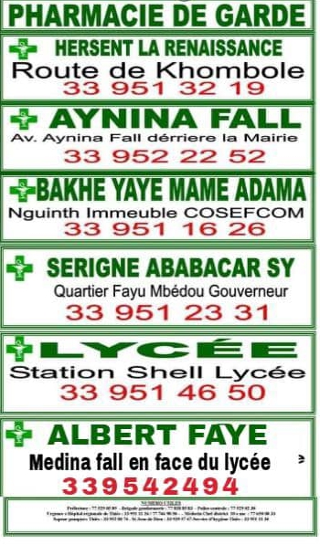 Pharmacie de garde du 11 au 18 avril à Thiès