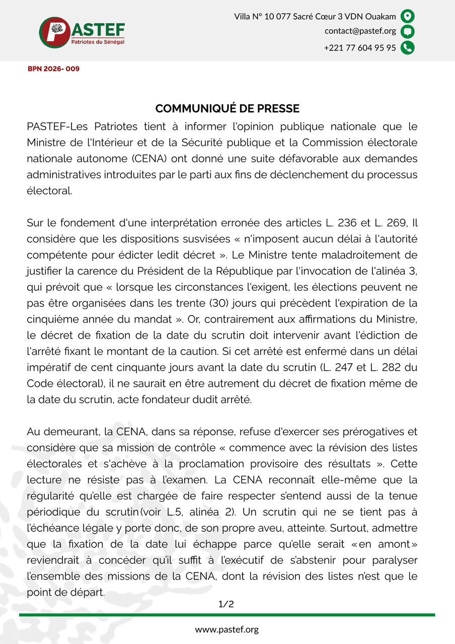 Communiquer Pastef