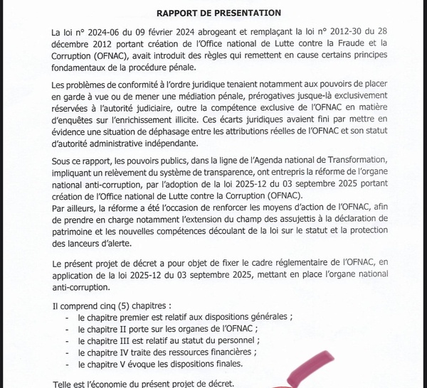 Document-Lutte contre la corruption : Diomaye Faye signe un nouveau décret pour encadrer l’OFNAC