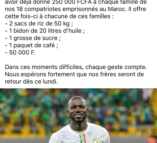 Ramadan : Le soutien de taille de Kalidou Koulibaly aux familles des 18 supporters emprisonnés au Maroc