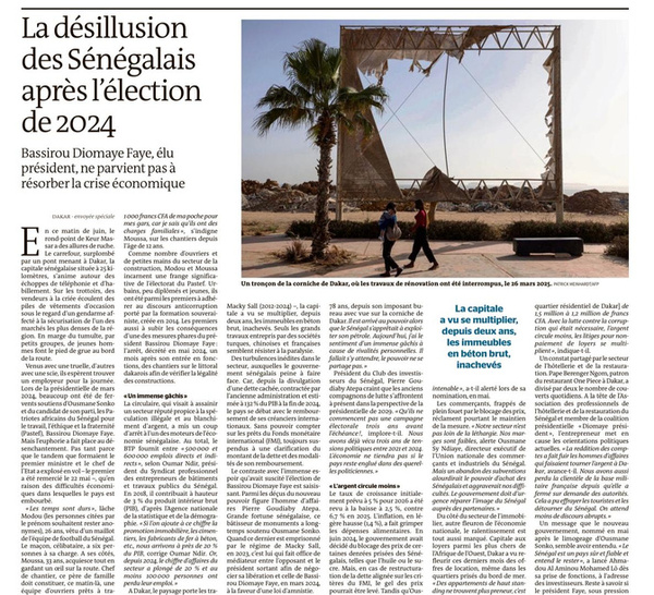 Le Monde : « La désillusion des Sénégalais après l’élection de 2024 » – Le quotidien français décrit un Sénégal confronté au ralentissement économique