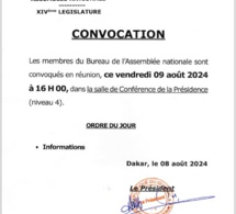 le bureau de l’assemblée nationale convoqué ce vendredi