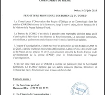 Faute de moyens financiers: Le CORED ferme provisoirement ses bureaux à la Maison de la Presse Babacar Touré