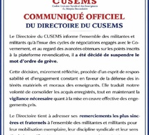 CUSEMS suspend son mot d’ordre de grève